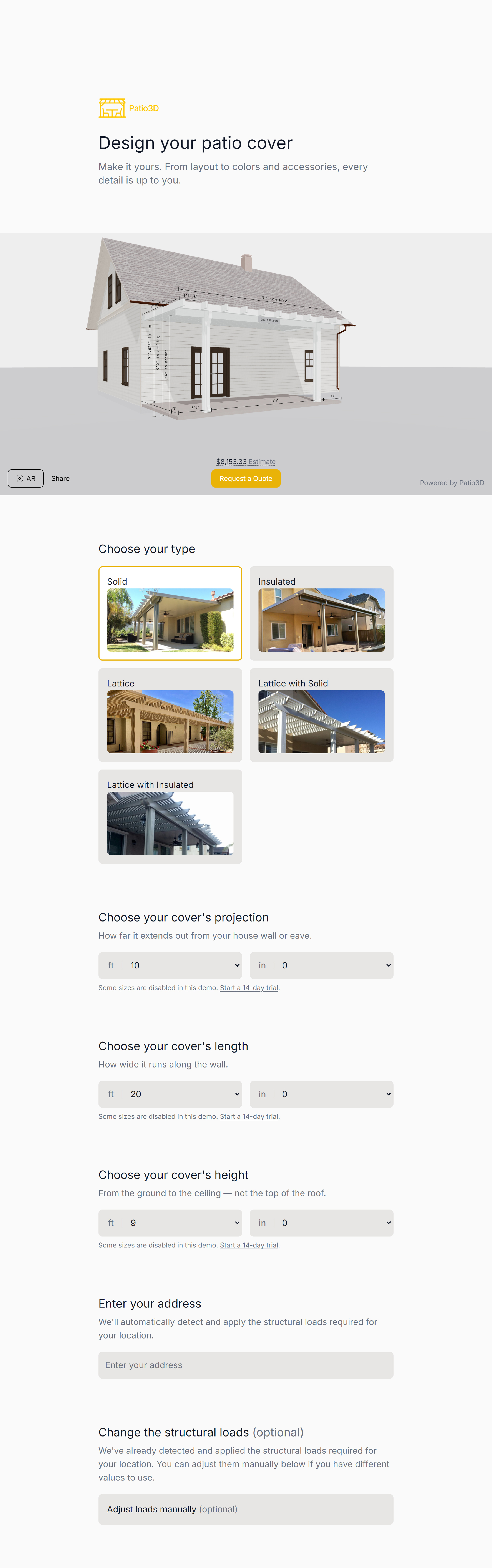 Patio3D patio configurator preview